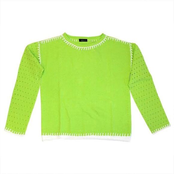 NEW Pure Amici Womens Medium Blanket Stitch Sweater Eyelet Sleeve Kiwi Green USA - Picture 7 of 7